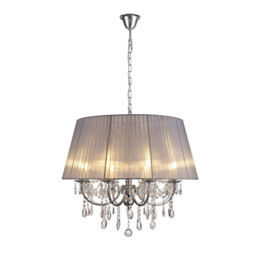 Olivia Pendant With Grey Shade 8 Light E14 Polished Chrome/Crystal