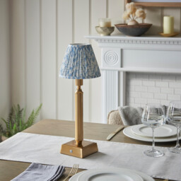 Trobridge Rechargeable Brushed Aged Brass Plate Table Lamp with Shell Bay Blue Fabric Leaf Shade 16cm Integrated LED - thumbnail 3