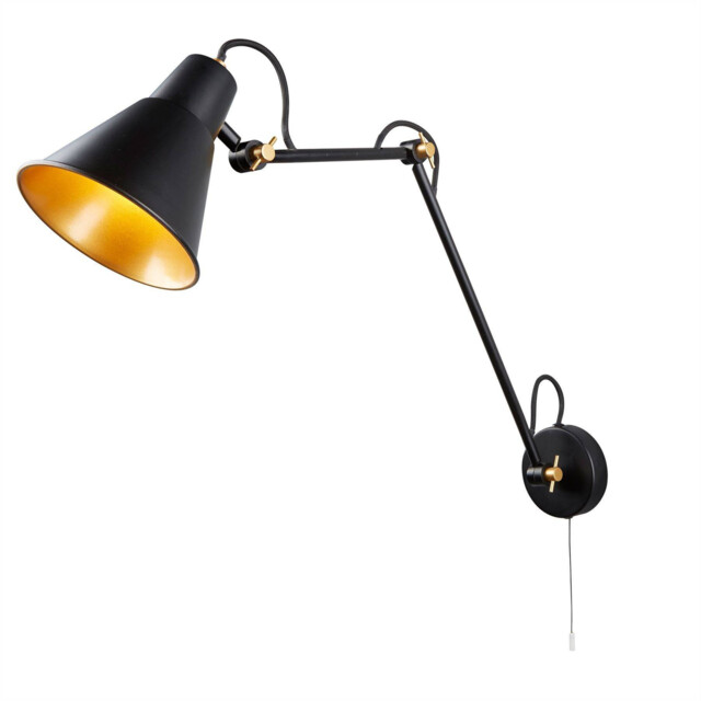 Adjustable 1 Light Indoor Large Wall Light Black, Gold, E27 - image 1