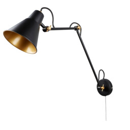 Adjustable 1 Light Indoor Large Wall Light Black, Gold, E27 - thumbnail 2