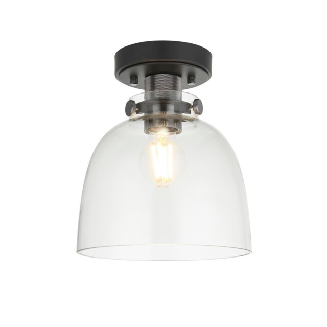 Alessandria Bowl Semi Flush Ceiling Light Smokey Grey Tinted Glass, Black Chrome Plate - image 1