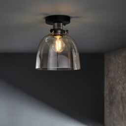 Alessandria Bowl Semi Flush Ceiling Light Smokey Grey Tinted Glass, Black Chrome Plate - thumbnail 3