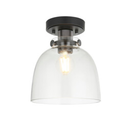 Alessandria Bowl Semi Flush Ceiling Light Smokey Grey Tinted Glass, Black Chrome Plate