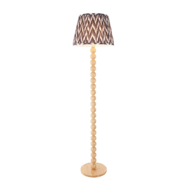 Cane Natural Bamboo Floor Lamp with Pearl Grey Fabric Zigzag Shade 40cm E27 - image 1