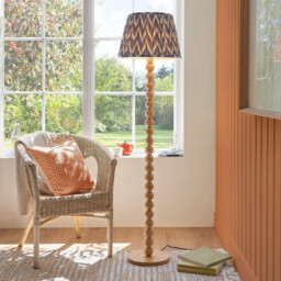 Cane Natural Bamboo Floor Lamp with Pearl Grey Fabric Zigzag Shade 40cm E27 - thumbnail 2