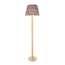 Cane Natural Bamboo Floor Lamp with Pearl Grey Fabric Zigzag Shade 40cm E27