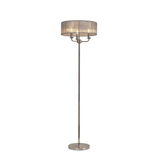 Banyan 3 Light Switched Floor Lamp With 45cm x 15cm Grey Organza Shade Polished Nickel/Grey - image 1