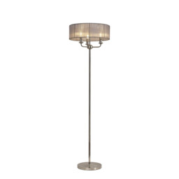 Banyan 3 Light Switched Floor Lamp With 45cm x 15cm Grey Organza Shade Polished Nickel/Grey