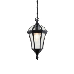 Drayton 1 Light Outdoor Ceiling Lantern Pendant Light Black IP44, E27 - thumbnail 1