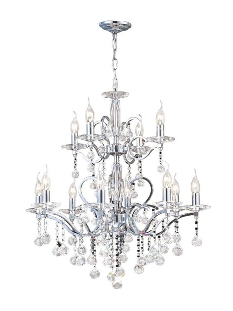 Zinta Ceiling Pendant Chandelier 2 Tier 12 Light Polished Chrome, Crystal (Item Requires Assembly) - image 1