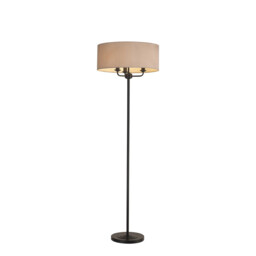 Banyan 3 Light Switched Floor Lamp With 50cm x 20cm Dual Faux Silk Fabric Shade Matt Black/Nude Beige