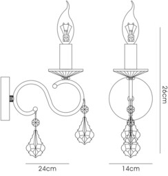 Torino Wall Lamp Switched 1 Candle Light French Gold, Crystal - thumbnail 3