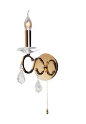 Torino Wall Lamp Switched 1 Candle Light French Gold, Crystal