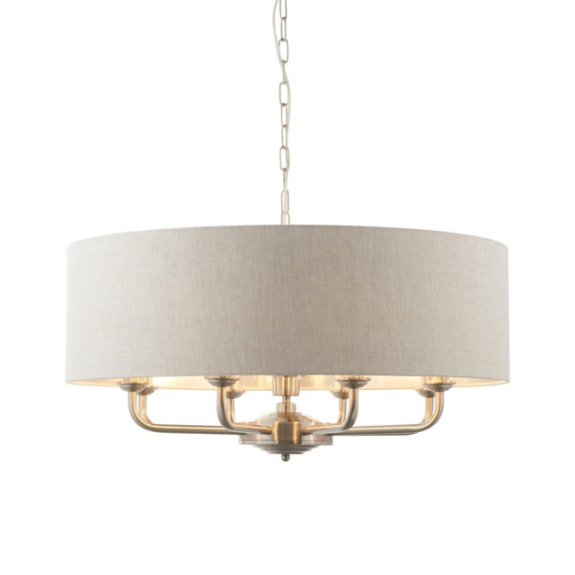 Highclere Single Shade Pendant Ceiling Lamp, Brushed Chrome Plate, Natural Linen - image 1