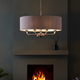 Highclere Single Shade Pendant Ceiling Lamp, Brushed Chrome Plate, Natural Linen - thumbnail 2