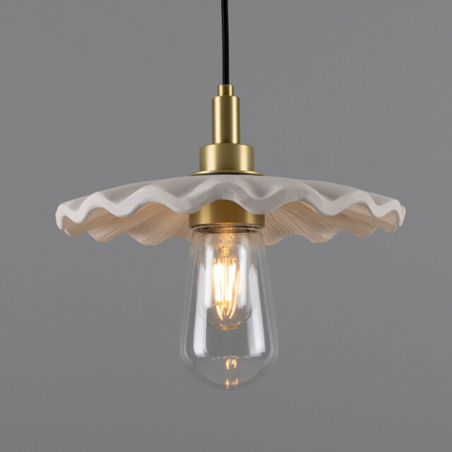 Kirhii Bathroom Pendant Matte White Striped, Satin Brass, IP44 - image 1