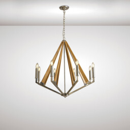 Hilton Octagonal Pendant 8 Light E14 Polished Nickel/Taupe Wood - thumbnail 2
