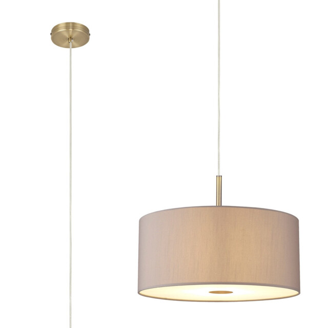 Baymont Antique Brass E27 Single Pendant With 40cm x 18cm Faux Silk Shade, Grey/White Laminate - image 1