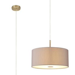 Baymont Antique Brass E27 Single Pendant With 40cm x 18cm Faux Silk Shade, Grey/White Laminate