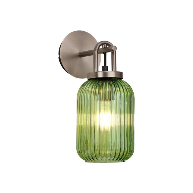 Yorktown Mini Wall Light Switched, 1 x E27, Antique Silver With 14cm Tubular Ribbed Glass, Green - image 1