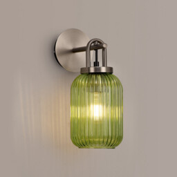 Yorktown Mini Wall Light Switched, 1 x E27, Antique Silver With 14cm Tubular Ribbed Glass, Green - thumbnail 3