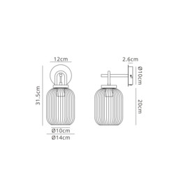 Yorktown Mini Wall Light Switched, 1 x E27, Antique Silver With 14cm Tubular Ribbed Glass, Green - thumbnail 2