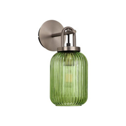 Yorktown Mini Wall Light Switched, 1 x E27, Antique Silver With 14cm Tubular Ribbed Glass, Green - thumbnail 5