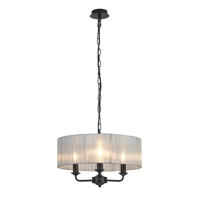 Banyan 3 Light Multi Arm Pendant With 45cm x 15cm Organza Shade Matt Black/Grey - image 1
