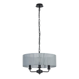 Banyan 3 Light Multi Arm Pendant With 45cm x 15cm Organza Shade Matt Black/Grey - thumbnail 5