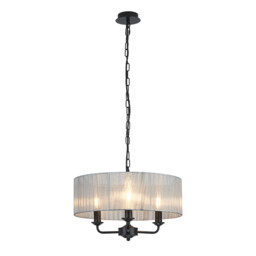 Banyan 3 Light Multi Arm Pendant With 45cm x 15cm Organza Shade Matt Black/Grey - thumbnail 1
