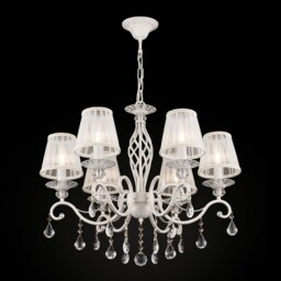 Grace Chandelier White with Gold & Crystal, with Shades, 6 Light, E14
