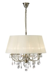 Olivia Ceiling Pendant with Cream Shade 8 Light Antique Brass, Crystal