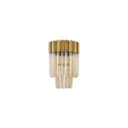 Poland Wall Lamp 3 Light E14, Brass, Cognac Sculpted Glass - thumbnail 5