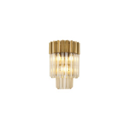 Poland Wall Lamp 3 Light E14, Brass, Cognac Sculpted Glass - thumbnail 1