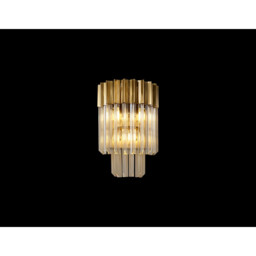Poland Wall Lamp 3 Light E14, Brass, Cognac Sculpted Glass - thumbnail 3