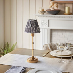 Burley Rechargeable Brushed Aged Brass Plate Table Lamp with Pearl Grey Fabric Ikat Shade 16cm Integrated LED - thumbnail 3
