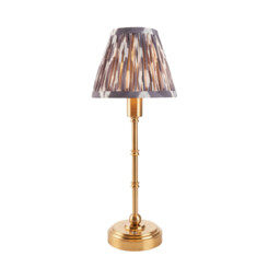Burley Rechargeable Brushed Aged Brass Plate Table Lamp with Pearl Grey Fabric Ikat Shade 16cm Integrated LED - thumbnail 1
