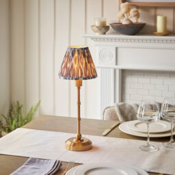 Burley Rechargeable Brushed Aged Brass Plate Table Lamp with Pearl Grey Fabric Ikat Shade 16cm Integrated LED - thumbnail 2