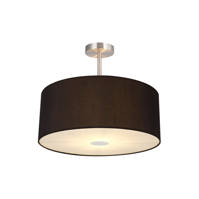 Baymont Satin Nickel 3 Light E27 Semi Flush With 50cm x 20cm Faux Silk Shade, Black/White Laminate - image 1