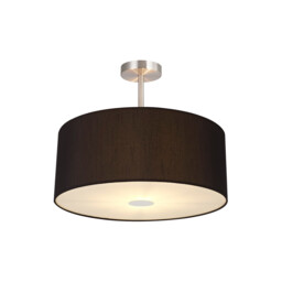 Baymont Satin Nickel 3 Light E27 Semi Flush With 50cm x 20cm Faux Silk Shade, Black/White Laminate