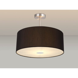 Baymont Satin Nickel 3 Light E27 Semi Flush With 50cm x 20cm Faux Silk Shade, Black/White Laminate - thumbnail 2