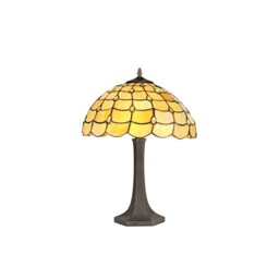 Lincoln 2 Light Octagonal Table Lamp E27 With 40cm Tiffany Shade, Beige, Clear Crystal, Aged Antique Brass