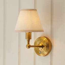 Burley Rechargeable Brushed Aged Brass Plate Wall Light with Vintage White Fabric Ivy Shade 16cm Integrated LED - thumbnail 5