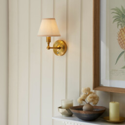 Burley Rechargeable Brushed Aged Brass Plate Wall Light with Vintage White Fabric Ivy Shade 16cm Integrated LED - thumbnail 2