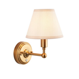 Burley Rechargeable Brushed Aged Brass Plate Wall Light with Vintage White Fabric Ivy Shade 16cm Integrated LED