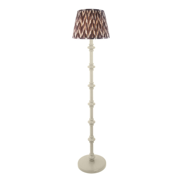 Carnaby Satin Almond White Paint Floor Lamp with Pearl Grey Fabric Zigzag Shade 35cm B22 - image 1
