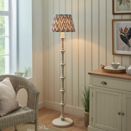 Carnaby Satin Almond White Paint Floor Lamp with Pearl Grey Fabric Zigzag Shade 35cm B22 - thumbnail 2