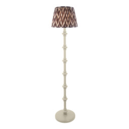 Carnaby Satin Almond White Paint Floor Lamp with Pearl Grey Fabric Zigzag Shade 35cm B22 - thumbnail 1
