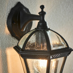Drayton 1 Light Outdoor Wall Down Lantern Clear Glass, Black Paint IP44, E27 - thumbnail 5