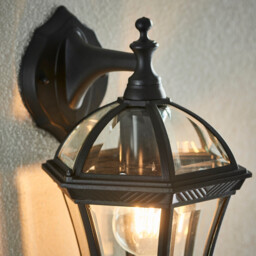 Drayton 1 Light Outdoor Wall Down Lantern Clear Glass, Black Paint IP44, E27 - thumbnail 3